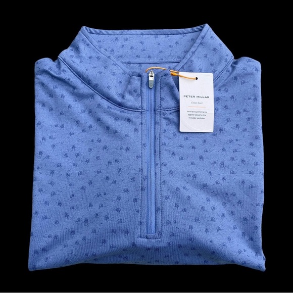 Peter Millar Mens Perth Carts Performance Quarter-Zip Top Port Blue Sz M & XL - Picture 7 of 9